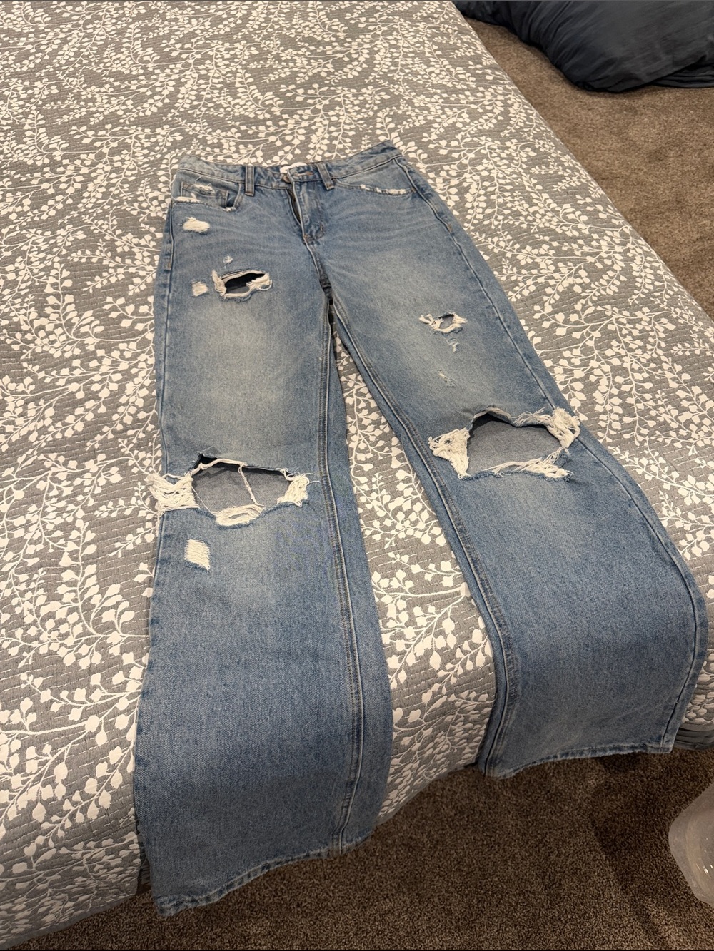 Flying Monkey Light Blue Distressed Wide-Leg Jeans